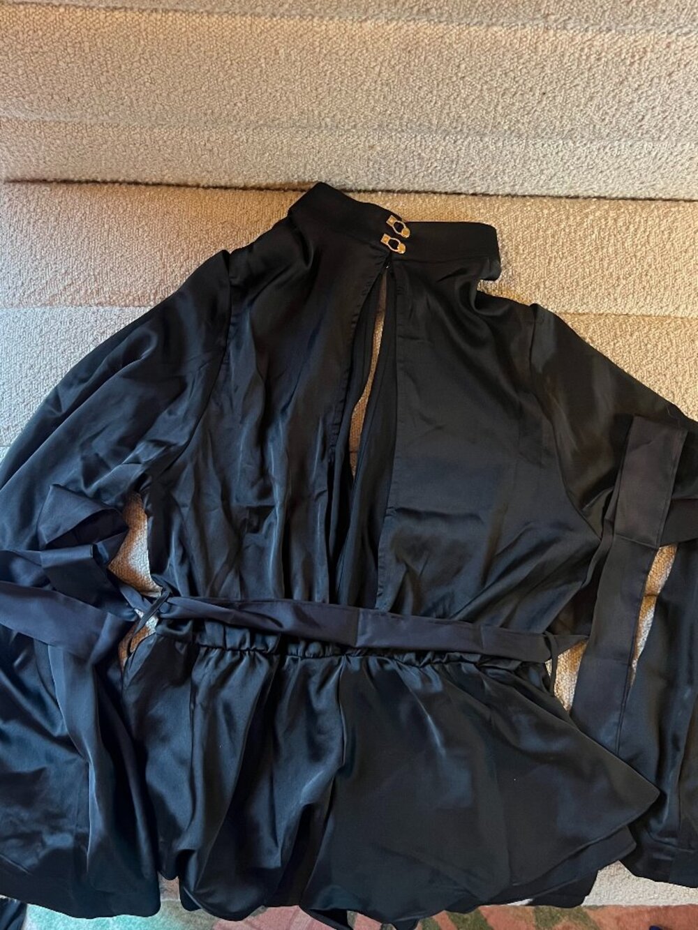 Honey Birdette Melissa Black Satin Robe Kimono Wrap Medium